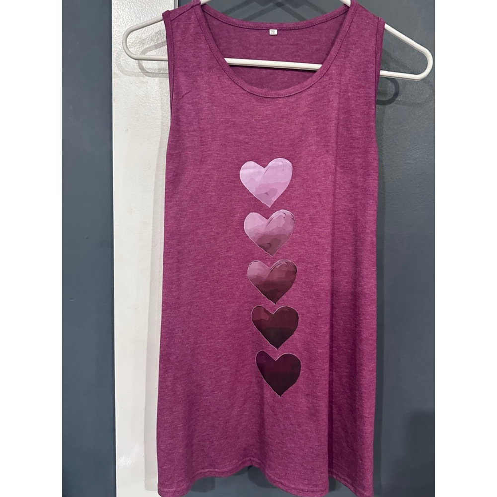 Women's Magenta Heart Print Tank Top Plus 2XL